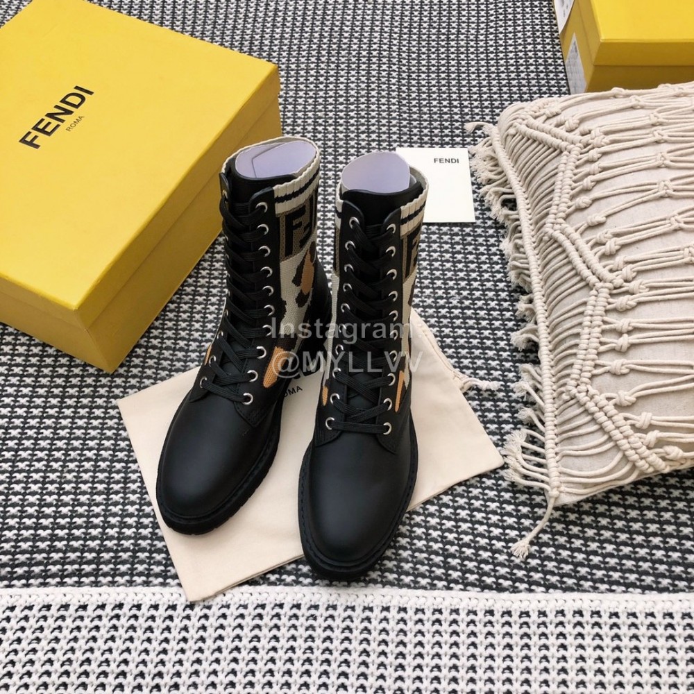 Fendi Autumn And Winter Leather Lace Up Boots For Women
