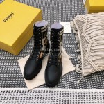 Fendi Autumn And Winter Leather Lace Up Boots For Women