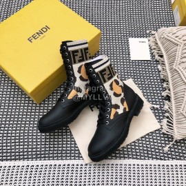Fendi Autumn And Winter Leather Lace Up Boots For Women