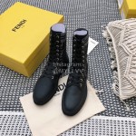 Fendi Autumn And Winter Leather Lace Up Boots For Women Gray