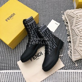 Fendi Autumn And Winter Leather Lace Up Boots For Women Gray