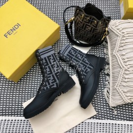 Fendi Autumn And Winter Leather Lace Up Boots For Women Gray