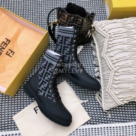 Fendi Autumn And Winter Leather Lace Up Boots For Women Gray