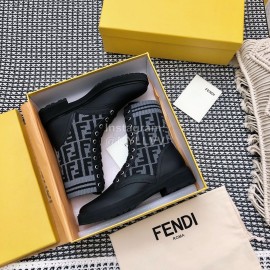 Fendi Autumn And Winter Leather Lace Up Boots For Women Gray