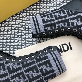 Fendi Autumn And Winter Leather Lace Up Boots For Women Gray