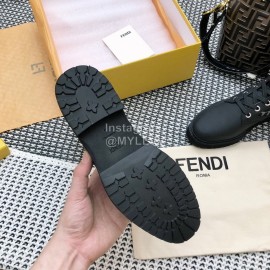 Fendi Autumn And Winter Leather Lace Up Boots For Women Gray