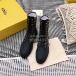 Fendi Autumn And Winter Leather Lace Up Boots For Women Beige