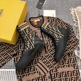 Fendi Autumn And Winter Leather Lace Up Boots For Women Beige