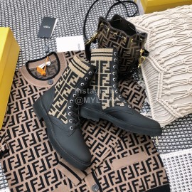 Fendi Autumn And Winter Leather Lace Up Boots For Women Beige