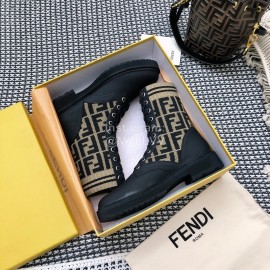 Fendi Autumn And Winter Leather Lace Up Boots For Women Beige