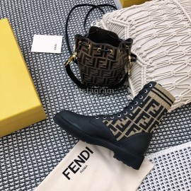 Fendi Autumn And Winter Leather Lace Up Boots For Women Beige