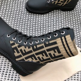 Fendi Autumn And Winter Leather Lace Up Boots For Women Beige