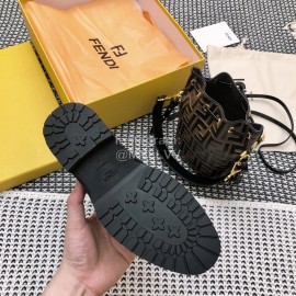 Fendi Autumn And Winter Leather Lace Up Boots For Women Black