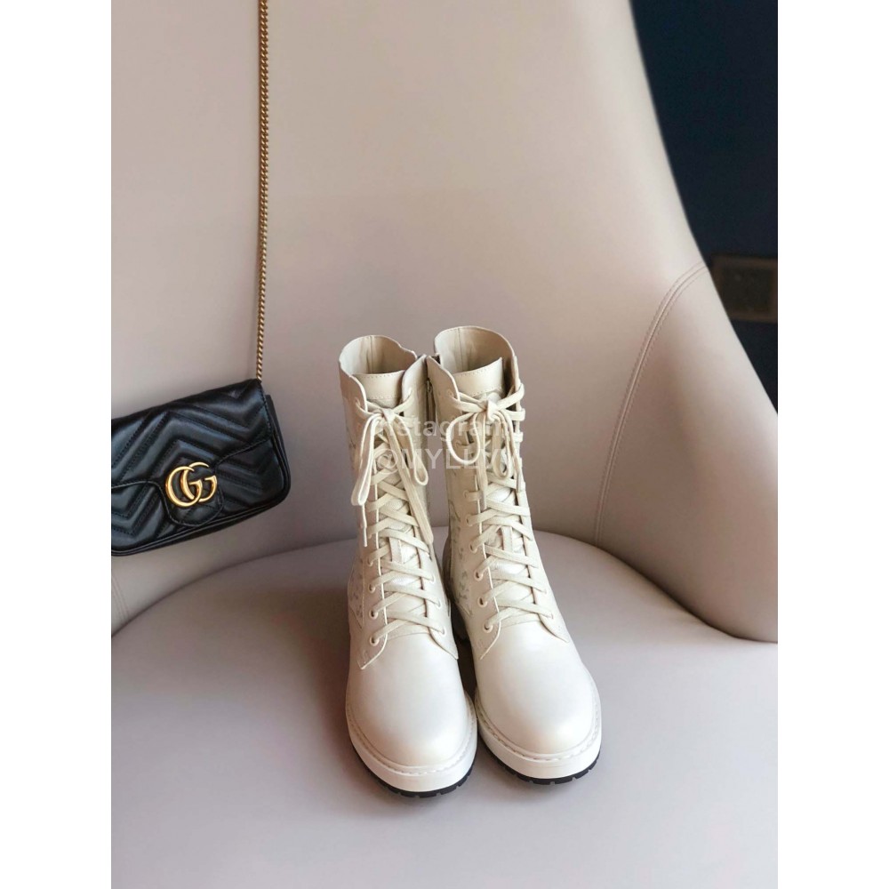 Fendi Fashion Autumn And Winter White Leather Boots For Women 