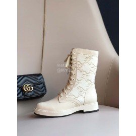 Fendi Fashion Autumn And Winter White Leather Boots For Women 
