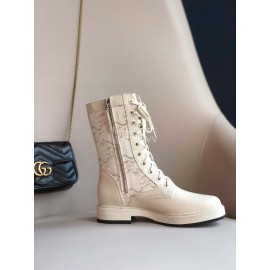Fendi Fashion Autumn And Winter White Leather Boots For Women 