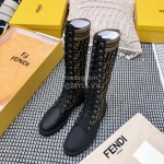 Fendi Autumn And Winter New Calfskin Lace Up Boots For Women