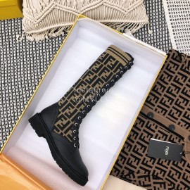 Fendi Autumn And Winter New Calfskin Lace Up Boots For Women