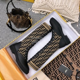 Fendi Autumn And Winter New Calfskin Lace Up Boots For Women