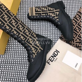 Fendi Autumn And Winter New Calfskin Lace Up Boots For Women