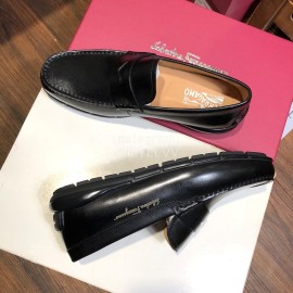 Ferragamo Calf Leather Business Shoes For Men Black