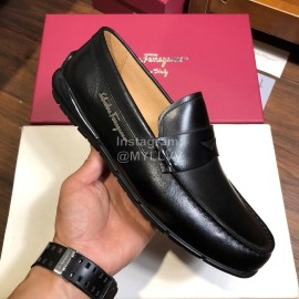Ferragamo Calf Leather Business Shoes For Men Black