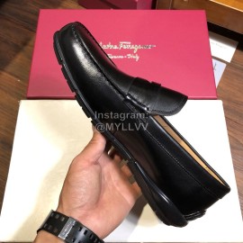Ferragamo Calf Leather Business Shoes For Men Black