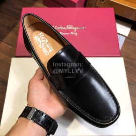 Ferragamo Calf Leather Business Shoes For Men Black