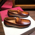 Ferragamo Calf Leather Business Shoes For Men Brown