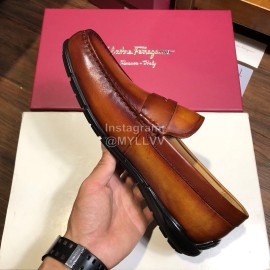 Ferragamo Calf Leather Business Shoes For Men Brown