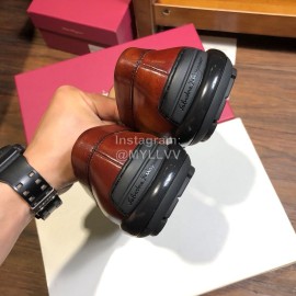 Ferragamo Calf Leather Business Shoes For Men Brown