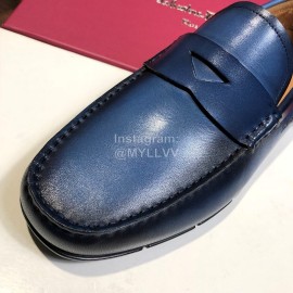 Ferragamo Calf Leather Business Shoes For Men Blue