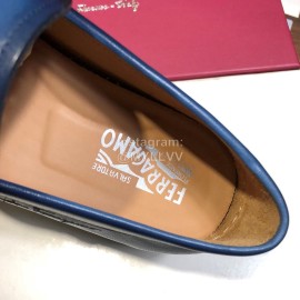Ferragamo Calf Leather Business Shoes For Men Blue