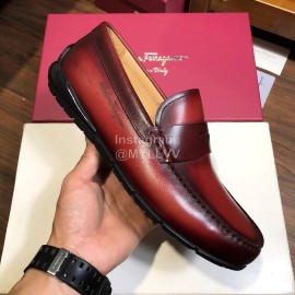 Ferragamo Calf Leather Business Shoes For Men Reddish Brown