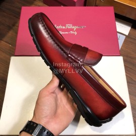 Ferragamo Calf Leather Business Shoes For Men Reddish Brown