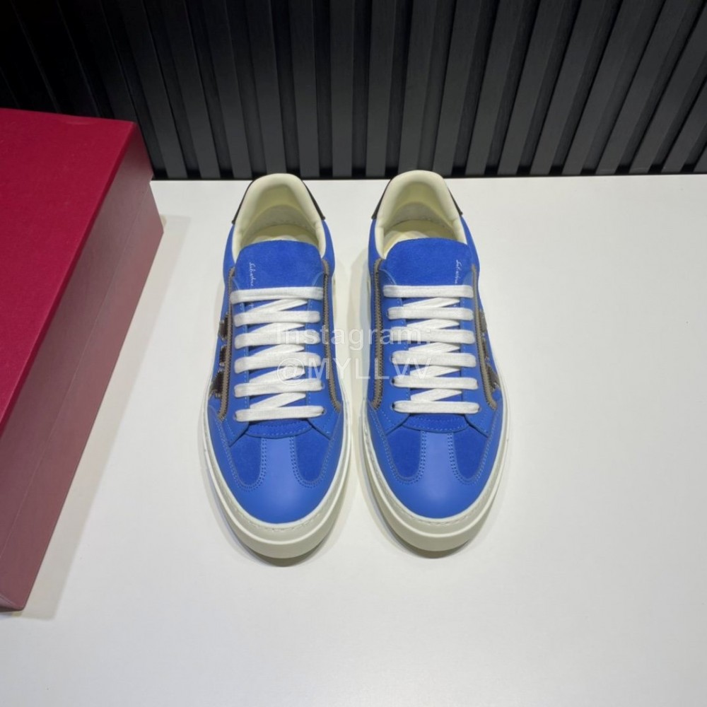 Ferragamo Calf Leather Casual Shoes For Men Blue