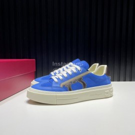 Ferragamo Calf Leather Casual Shoes For Men Blue