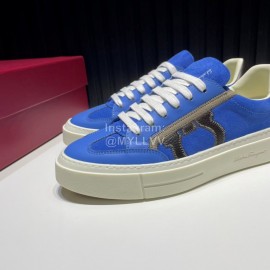 Ferragamo Calf Leather Casual Shoes For Men Blue