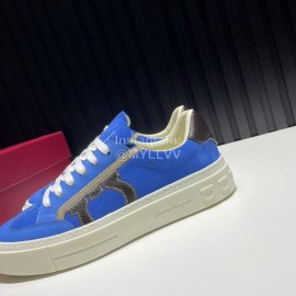 Ferragamo Calf Leather Casual Shoes For Men Blue
