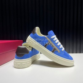 Ferragamo Calf Leather Casual Shoes For Men Blue