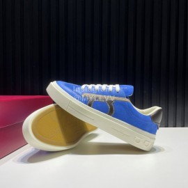 Ferragamo Calf Leather Casual Shoes For Men Blue