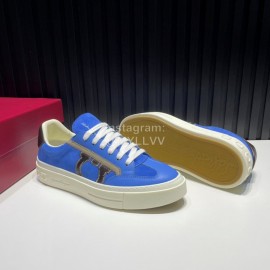 Ferragamo Calf Leather Casual Shoes For Men Blue