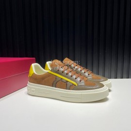 Ferragamo Calf Leather Casual Shoes For Men Brown