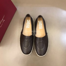 Ferragamo Summer Calf Leather Woven Sole Black Loafers For Men 