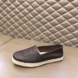 Ferragamo Summer Calf Leather Woven Sole Black Loafers For Men 
