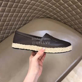 Ferragamo Summer Calf Leather Woven Sole Black Loafers For Men 