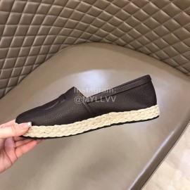 Ferragamo Summer Calf Leather Woven Sole Black Loafers For Men 