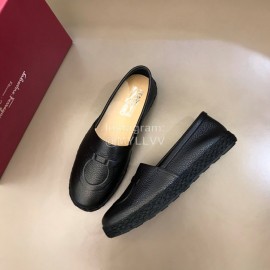 Ferragamo Summer Calf Leather Woven Sole Loafers Black For Men 