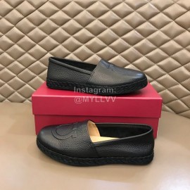 Ferragamo Summer Calf Leather Woven Sole Loafers Black For Men 
