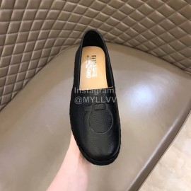 Ferragamo Summer Calf Leather Woven Sole Loafers Black For Men 